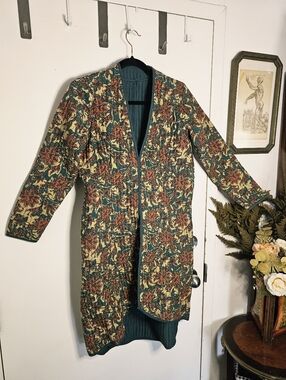 Indian Quilted Kantha Jacket Block Print Floral Boho Duster Coat
